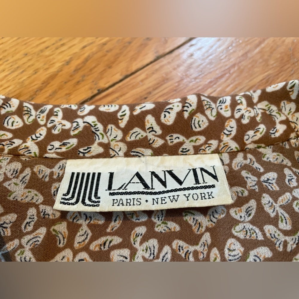 Vtg LANVIN Paris New York Shirt Dress Brown Butterfly No Belt Womens Sz 14 READ - Picture 8 of 16